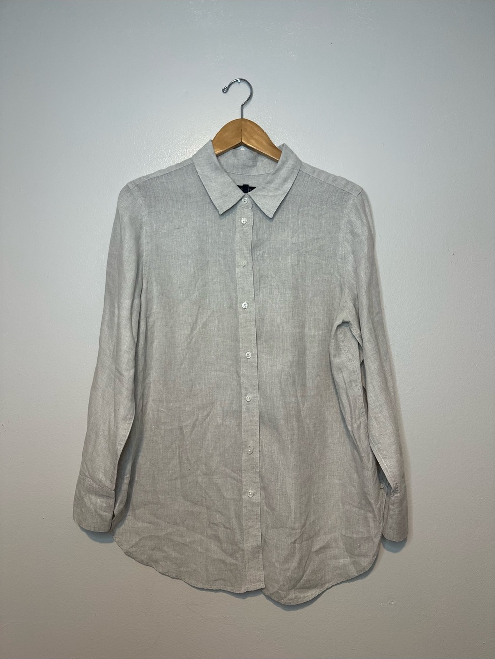 Talbots Beige Long-Sleeve Button-Down Shirt Sz L casual minimalist classic